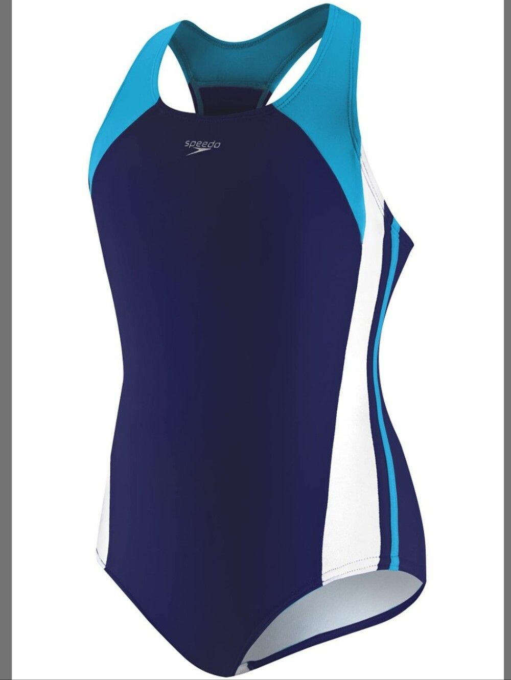 NWT Speedo Girl's Blue Swimsuit One Piece Infinity Splice Thick Strap - Size 10